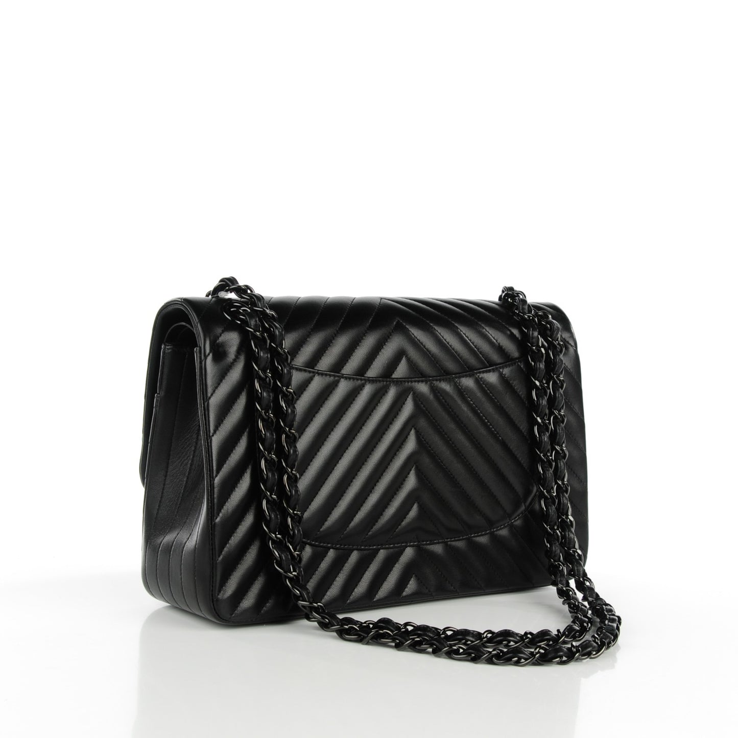 Lambskin Chevron Quilted Jumbo Double Flap So Black