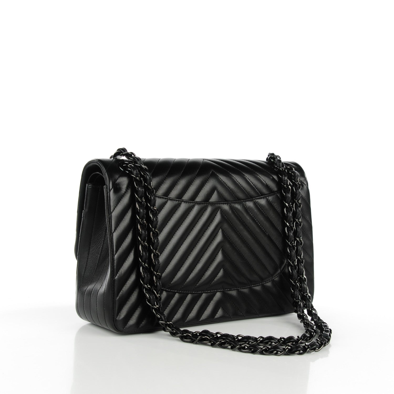 Chanel Lambskin Chevron Quilted Jumbo Double Flap So Black 3 of 8