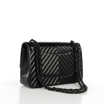 Chanel Lambskin Chevron Quilted Jumbo Double Flap So Black 3 of 8