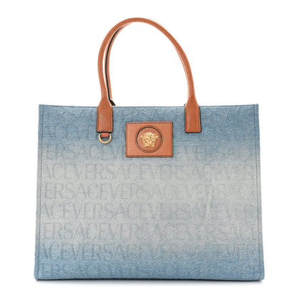 Versace Jacquard Canvas Large Allover Medusa Tote Blue 1 of 9