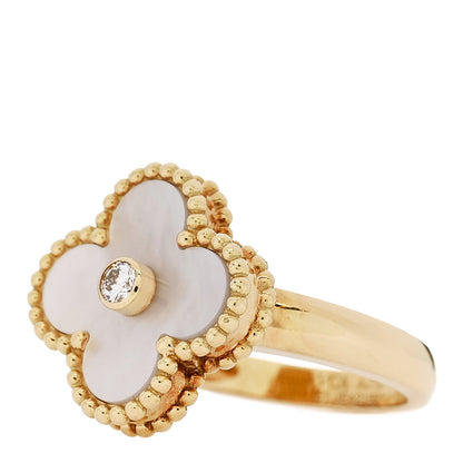 Van Cleef & Arpels 18K Yellow Gold Mother of Pearl Vintage Alhambra Ring 51 5.75 3 of 5