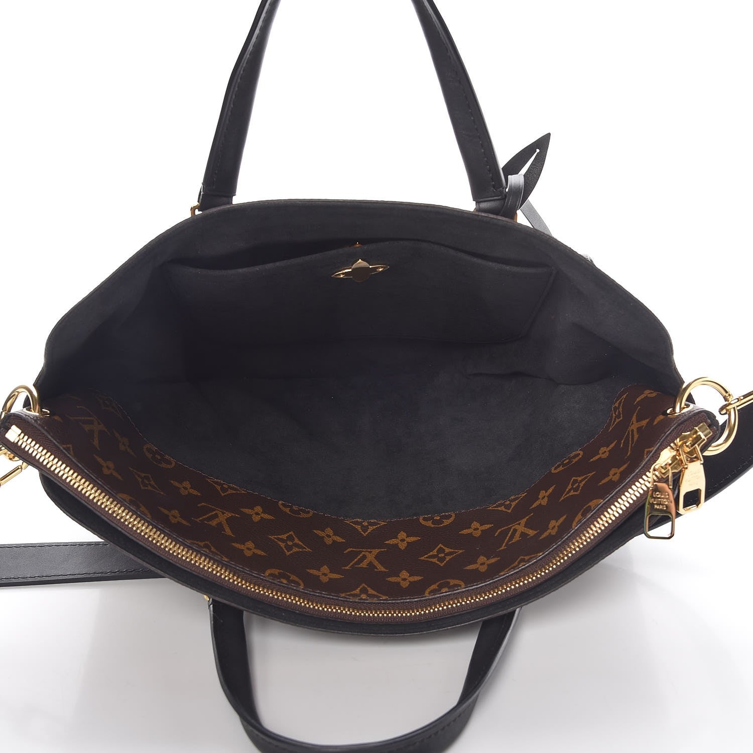 Louis Vuitton Monogram Flower Zipped Tote MM Black 6 of 12