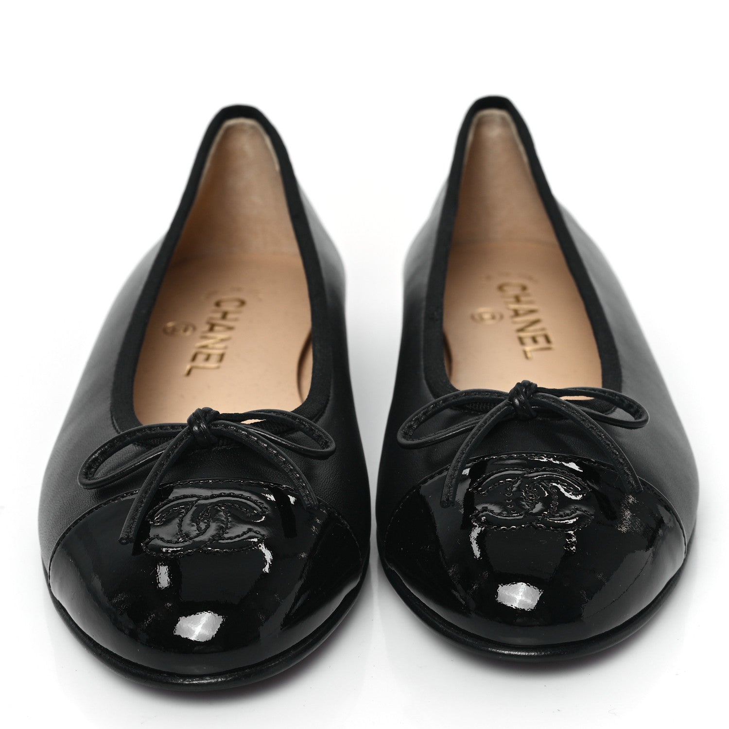 Chanel Lambskin Patent Cap Toe Ballerina Flats 38.5 Black 2 of 9