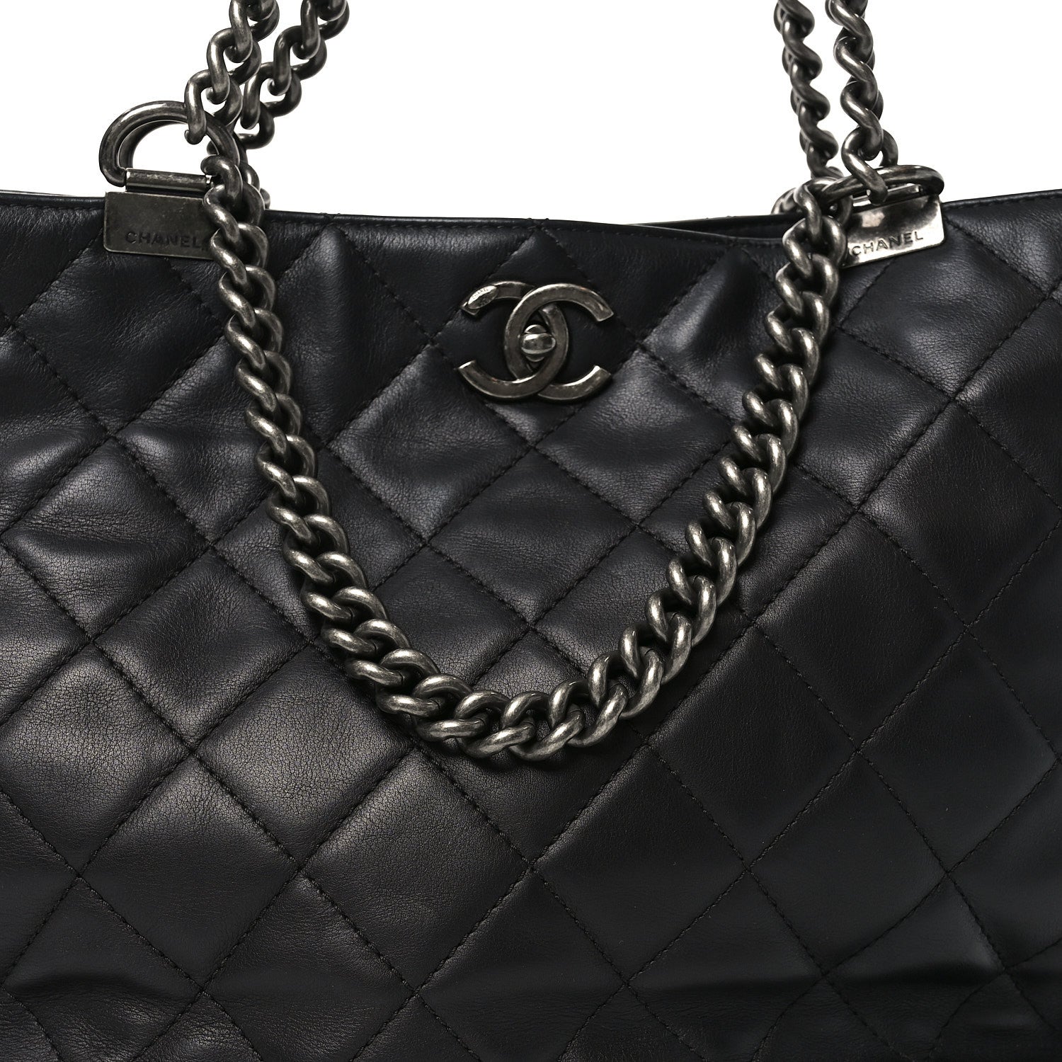 Chanel Calfskin Quilted Large Shopping In Chains Tote Black 7 of 9