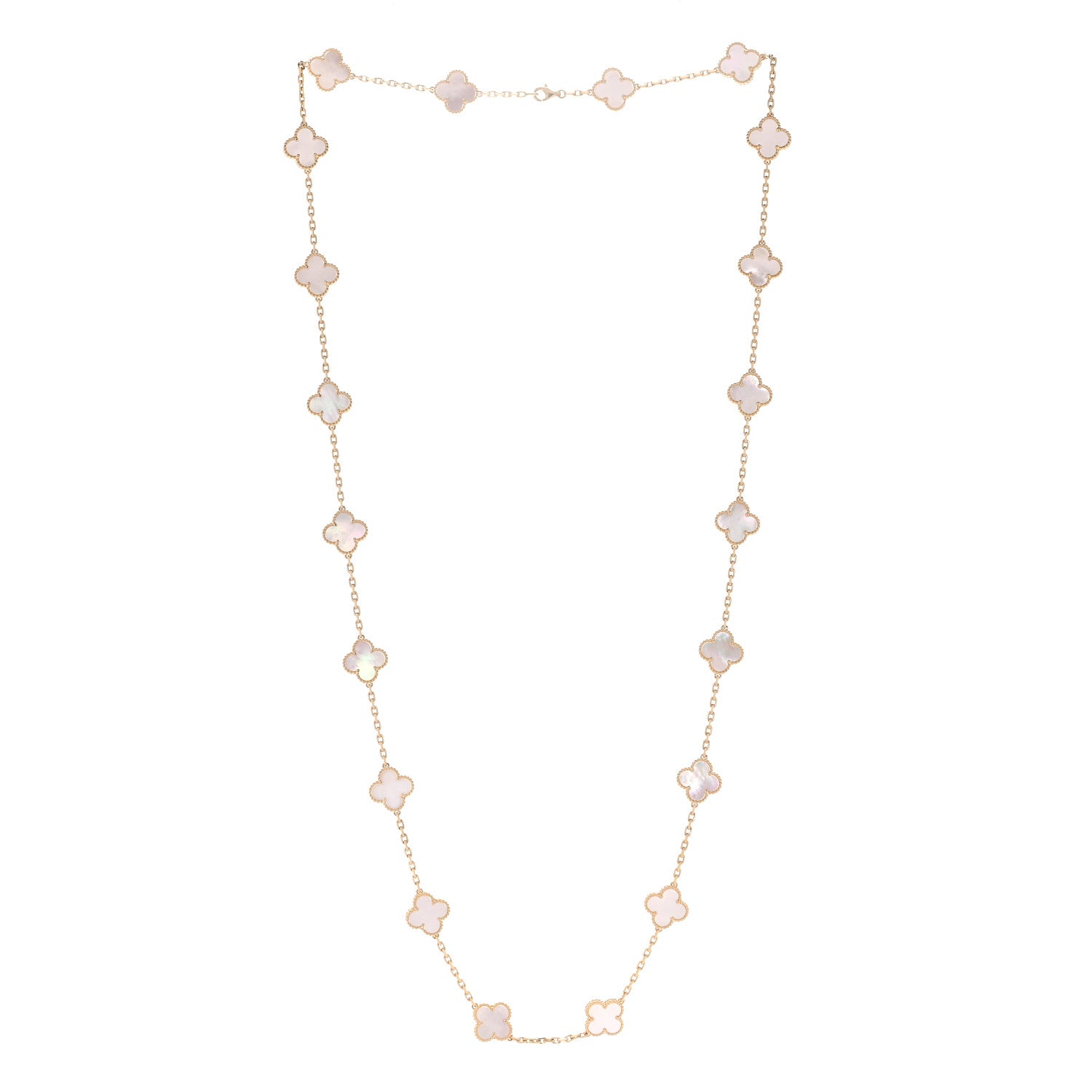Van Cleef & Arpels 18K Yellow Gold Mother of Pearl 20 Motifs Vintage Alhambra Necklace 3 of 6