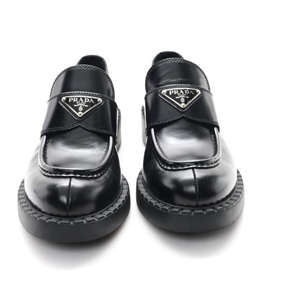Prada Spazzolato Metal Triangle Logo 50mm Loafers 38 Black 3 of 9