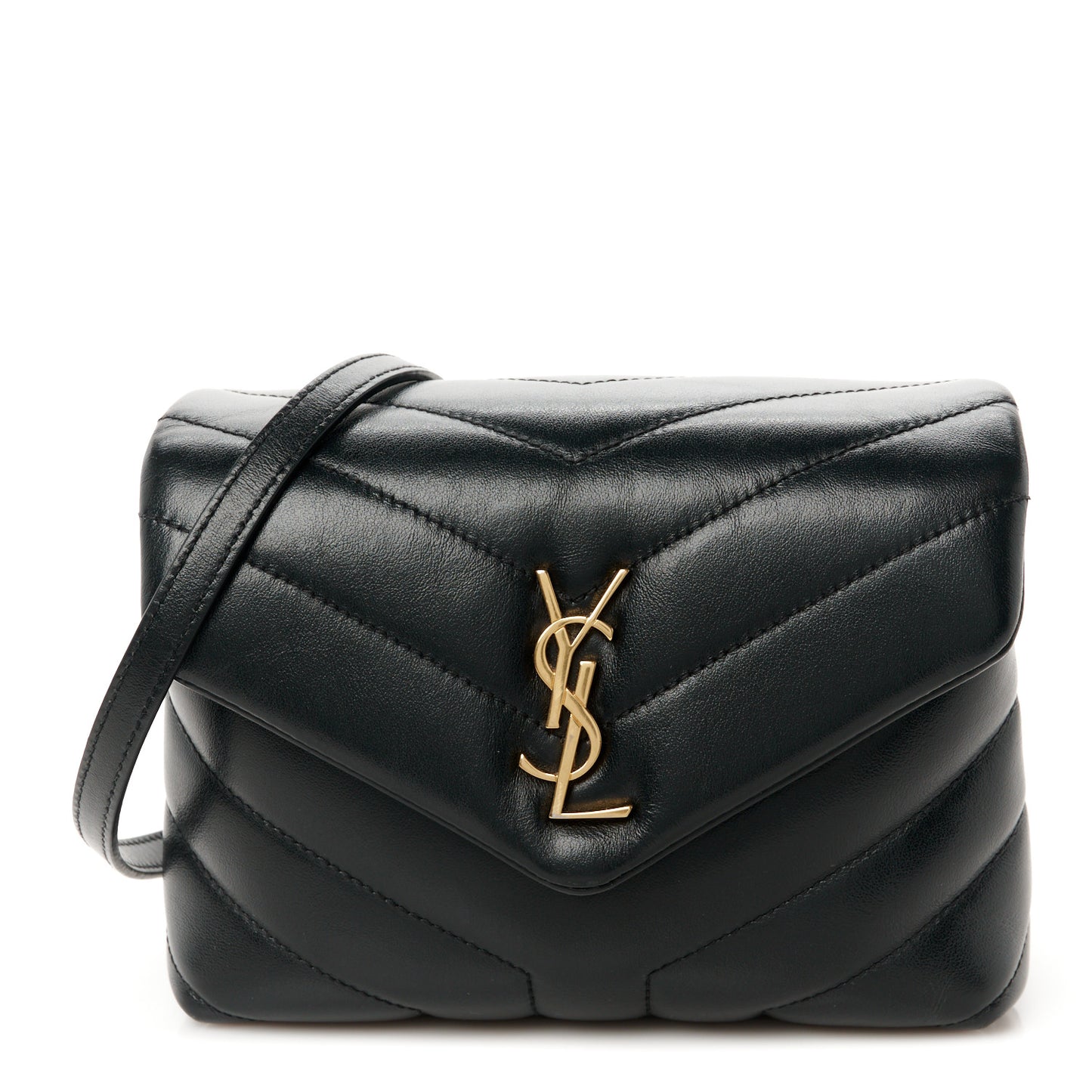 Calfskin Y Quilted Monogram Toy Loulou Crossbody Bag Black