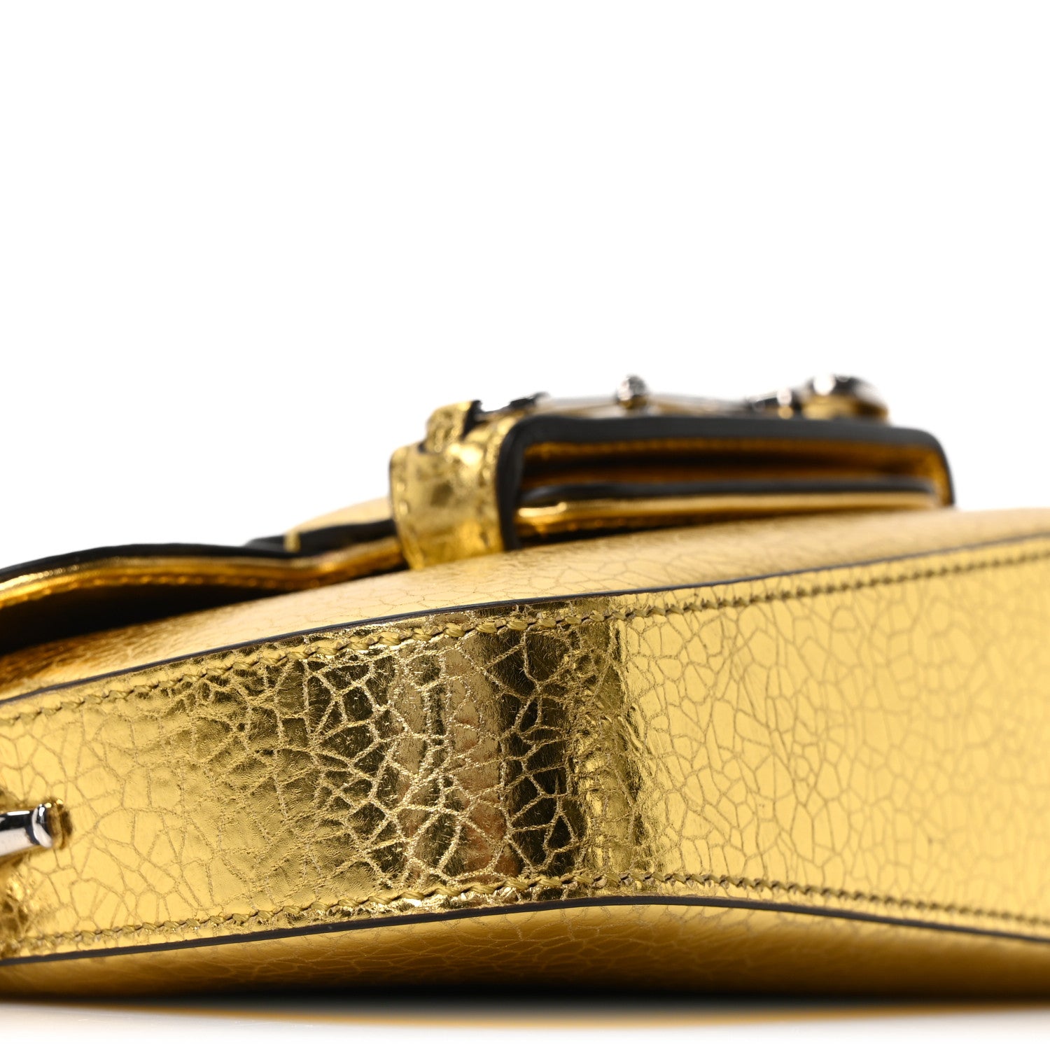 Gucci Metallic Demetra Mini Horsebit 1955 Asymmetric Shoulder Bag Gold 9 of 10