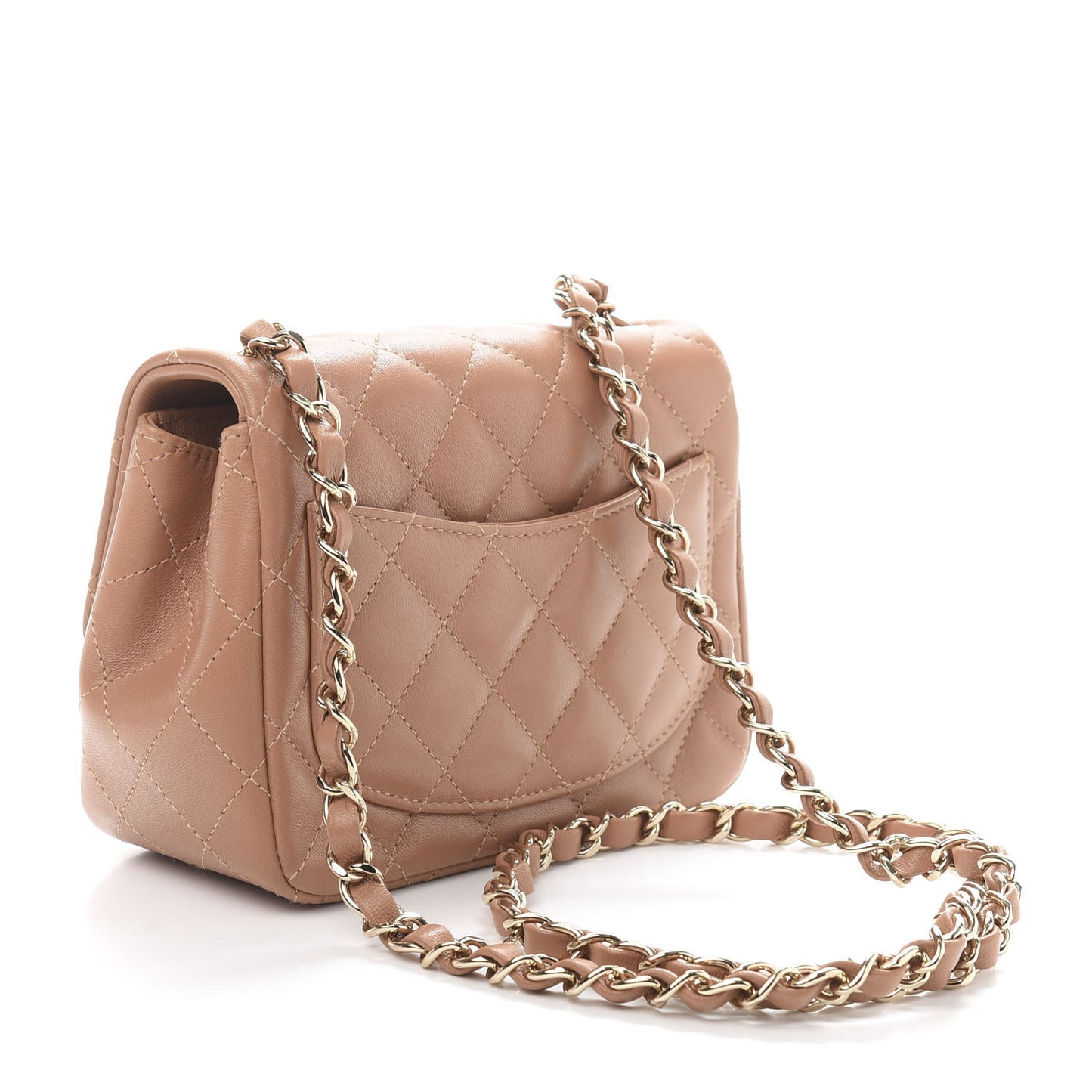 Lambskin Quilted Mini Square Flap Brown