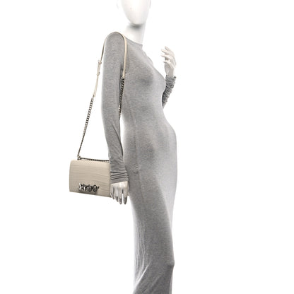 Alexander McQueen Shiny Calfskin Crocodile Embossed Knuckle Jeweled Crossbody White 2 of 9