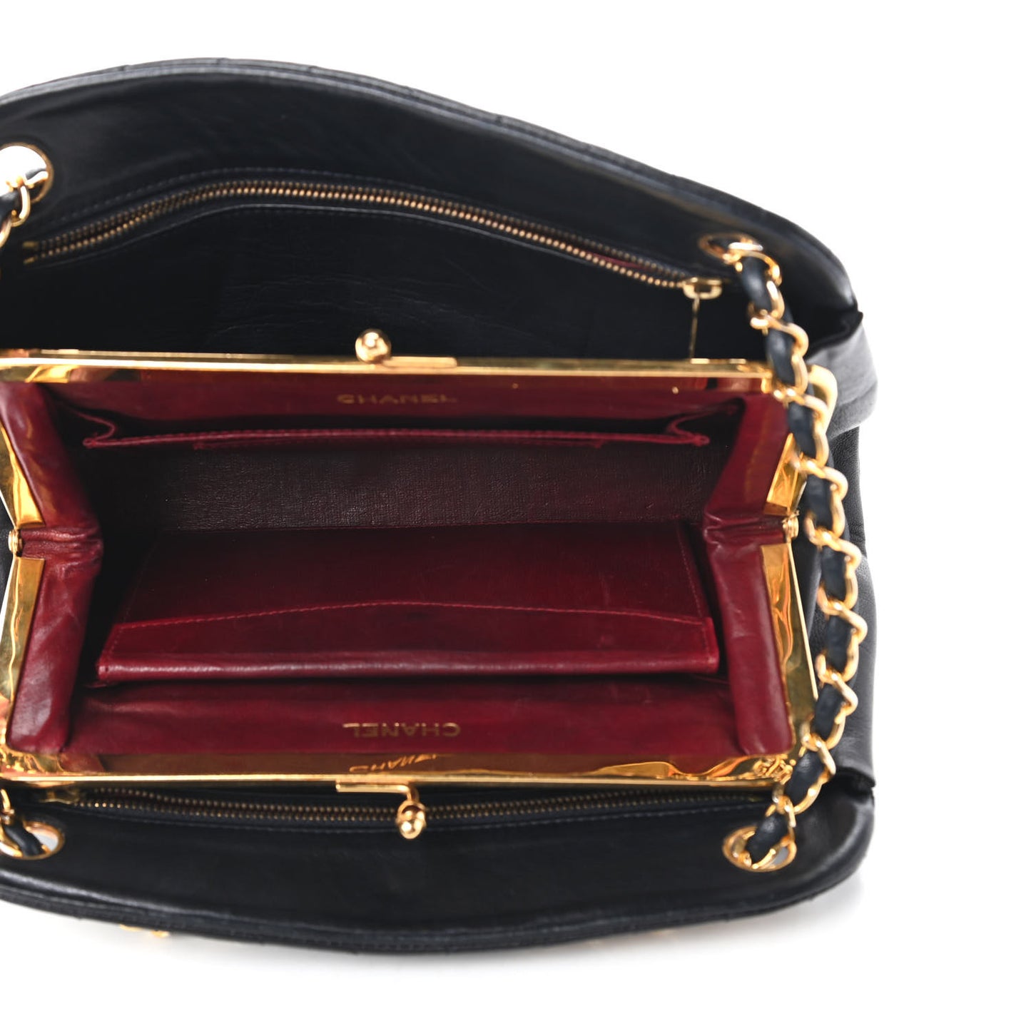 Lambskin Chevron Quilted Frame Shoulder Bag Navy