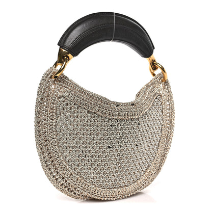 Chloe Metallic Crochet Calfskin Mini Summer Banana Hobo Silver 3 of 9