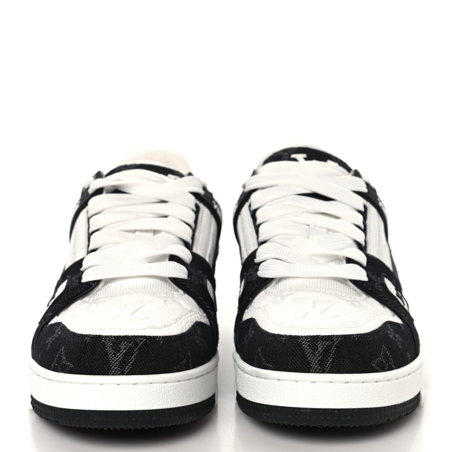 Calfskin Embossed Monogram Denim Womens LV Trainer Sneakers 38.5 Black