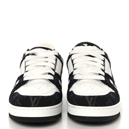 Louis Vuitton Calfskin Embossed Monogram Denim Womens LV Trainer Sneakers 38.5 Black 3 of 8