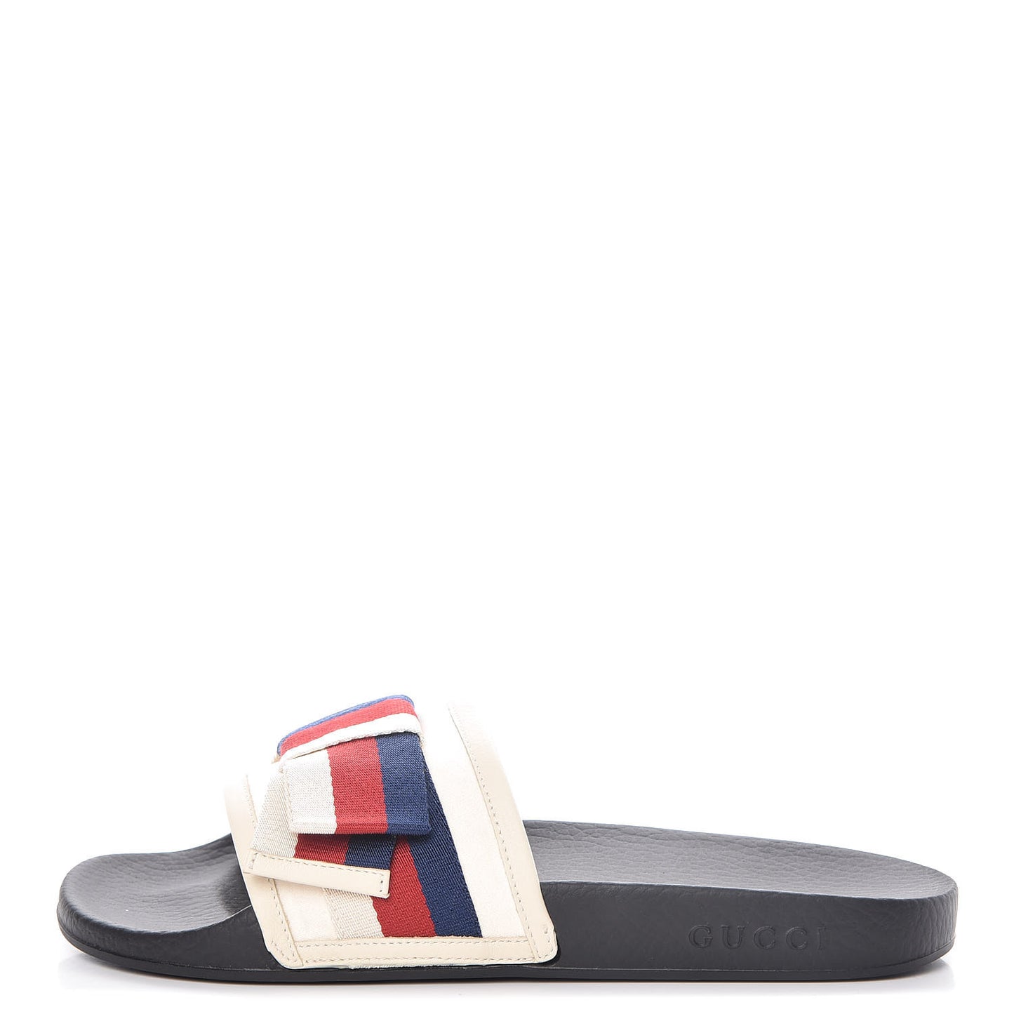 Satin Web Sylvie Bow Slide Sandals 40 White