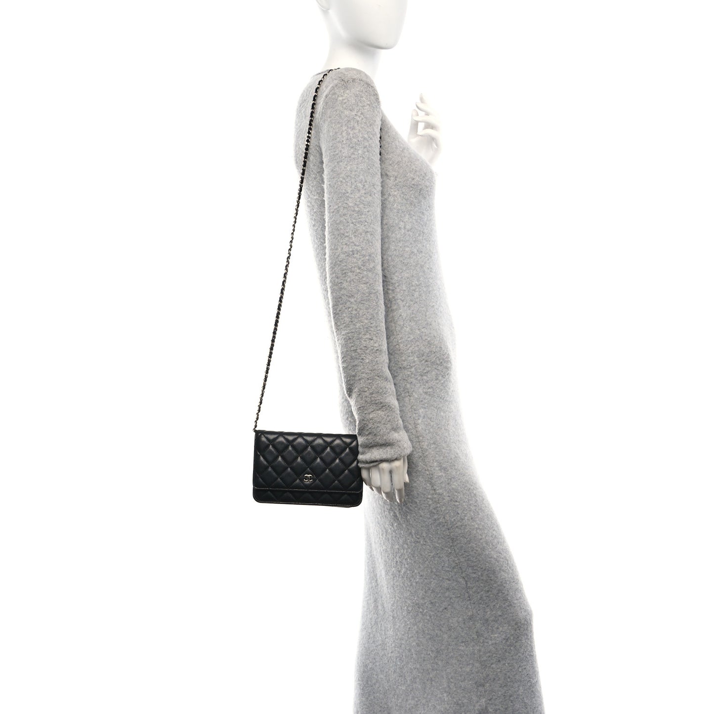 Lambskin Quilted Wallet On Chain WOC Black