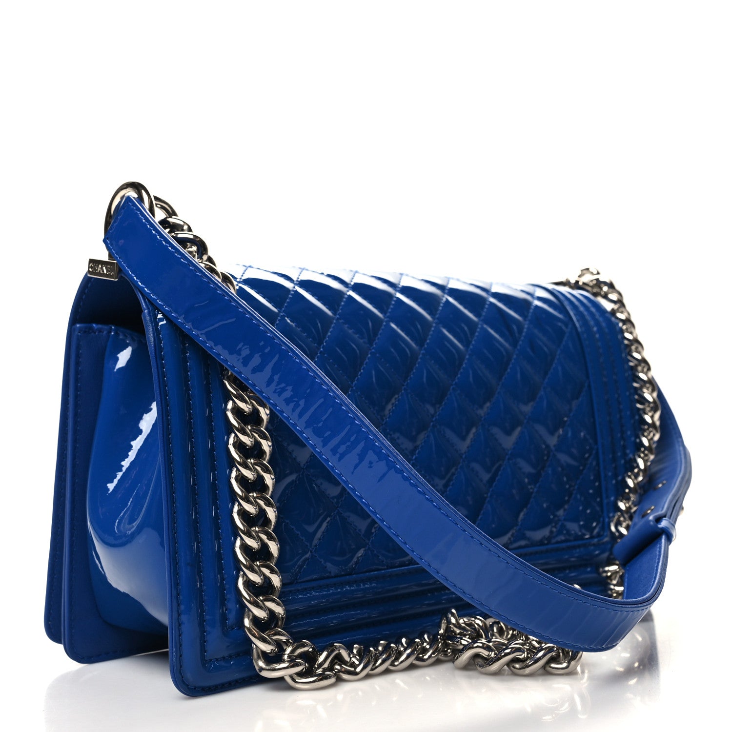 Chanel Patent Calfskin Quilted Medium Plexiglass Boy Flap Blue 3 of 10