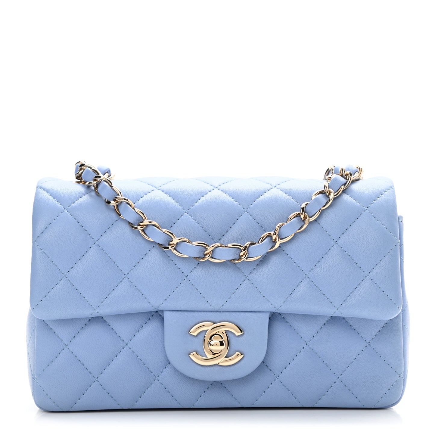 Lambskin Quilted Mini Rectangular Flap Light Blue