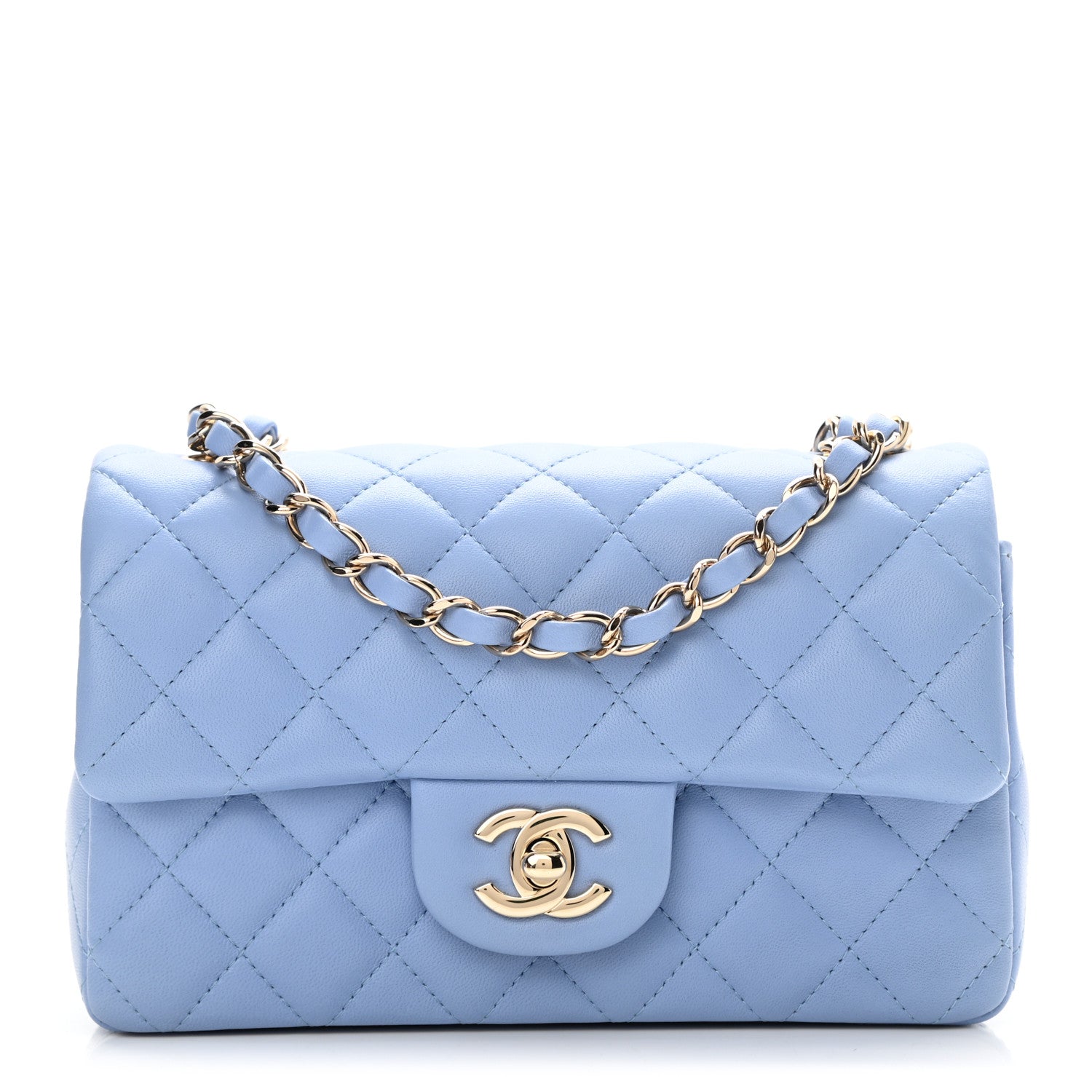 Chanel Lambskin Quilted Mini Rectangular Flap Light Blue 1 of 8