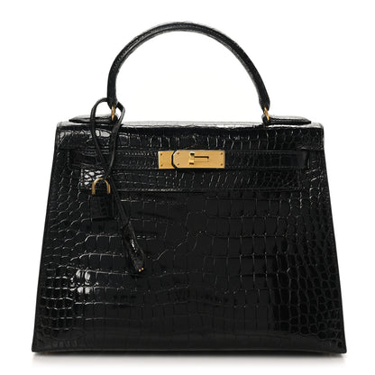 Hermes Shiny Porosus Crocodile Kelly Sellier 28 Black 1 of 10