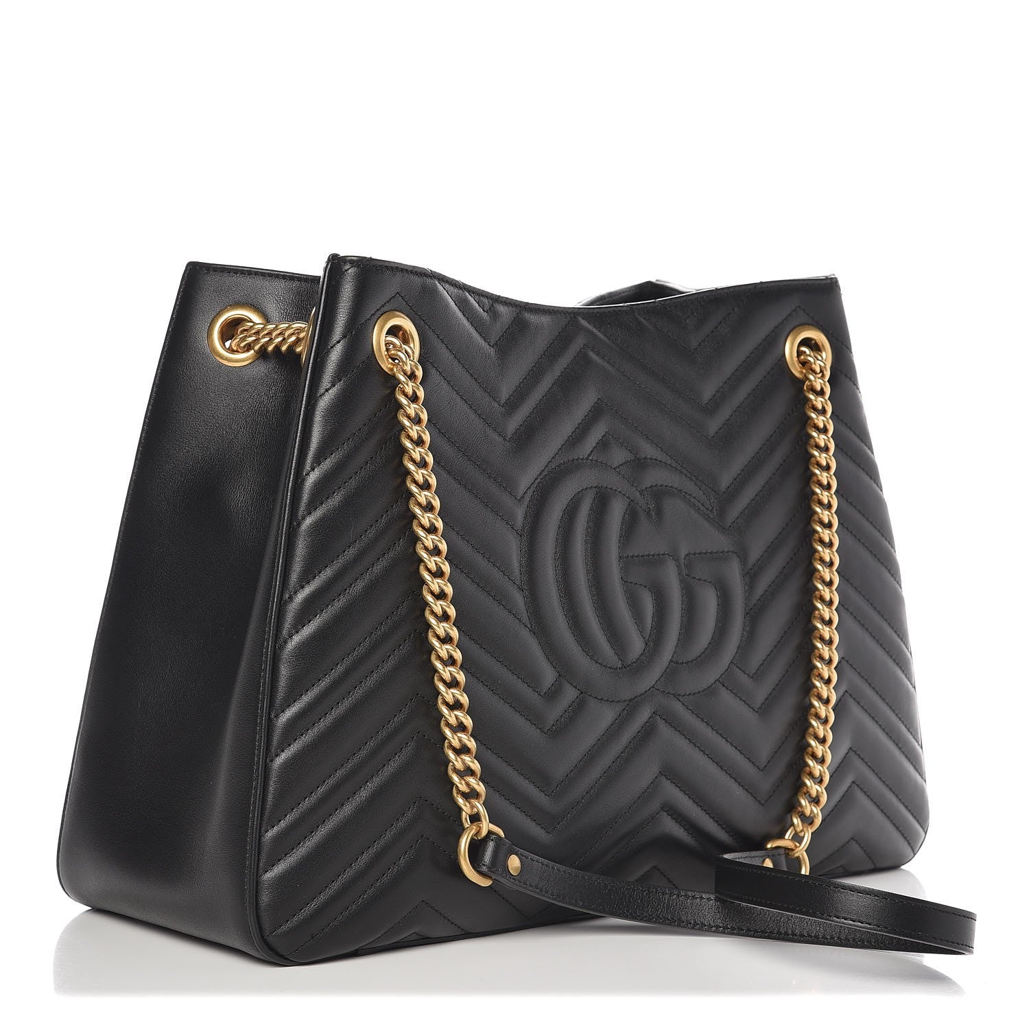 Gucci Calfskin Matelasse Medium GG Marmont Shoulder Tote Bag Black 3 of 7