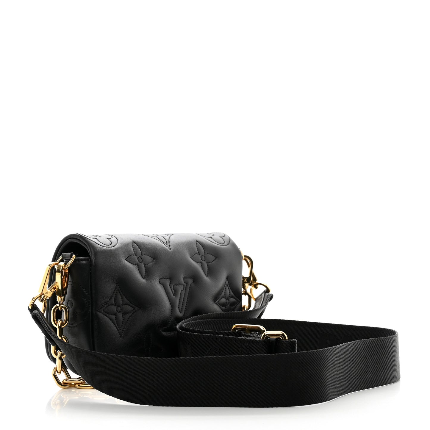 Calfskin Bubblegram Wallet On Strap Black