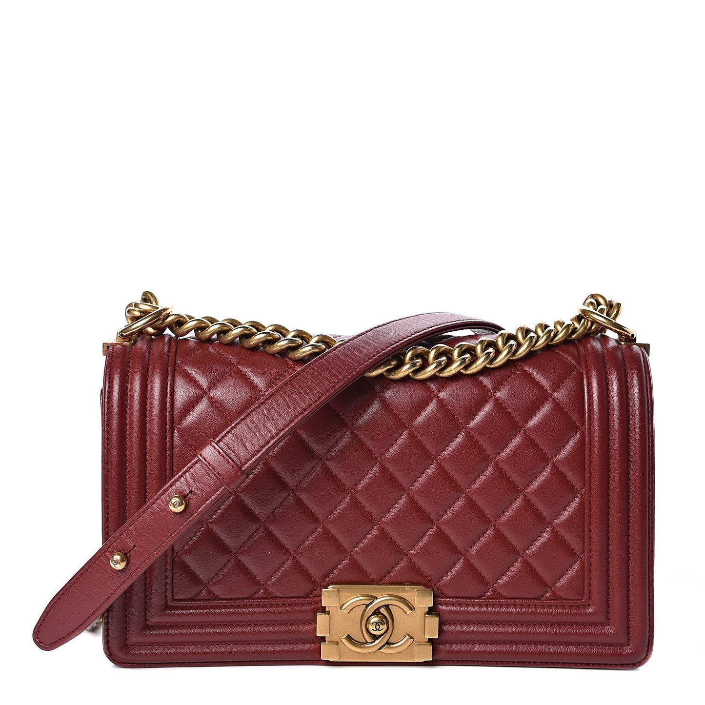 Lambskin Quilted Medium Boy Flap Burgundy
