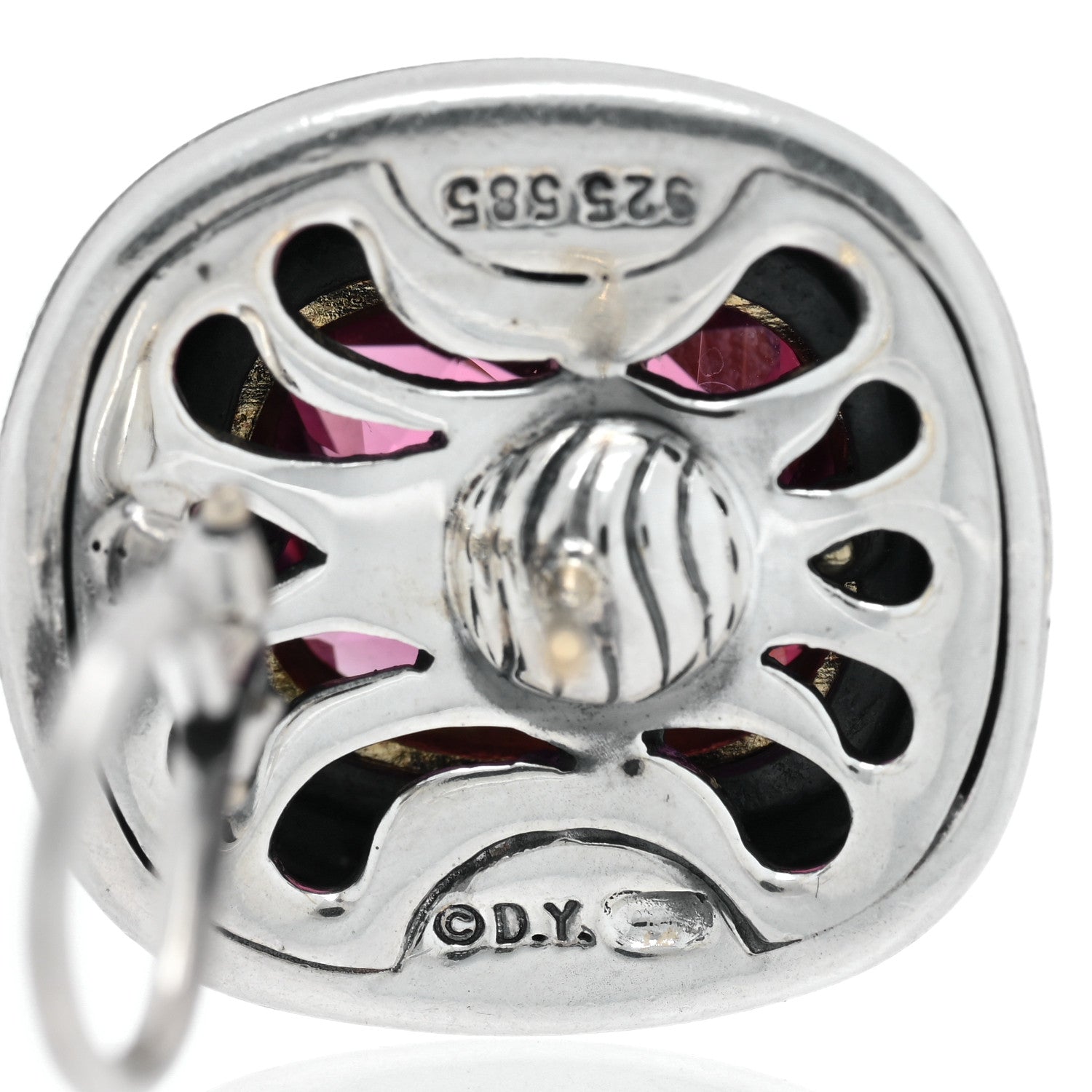 David Yurman Sterling Silver 14K Yellow Gold Pink Tourmaline Albion Earrings 4 of 4