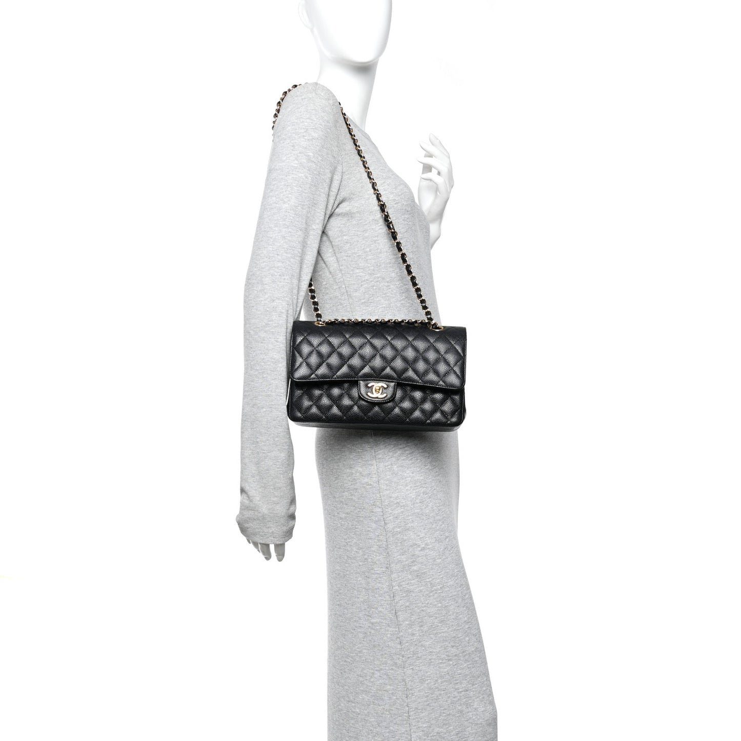 Caviar Quilted Medium Double Flap Black
