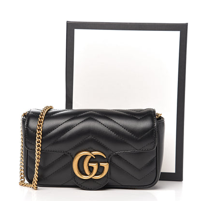 Gucci Calfskin Matelasse Super Mini GG Marmont Shoulder Bag Black 10 of 10