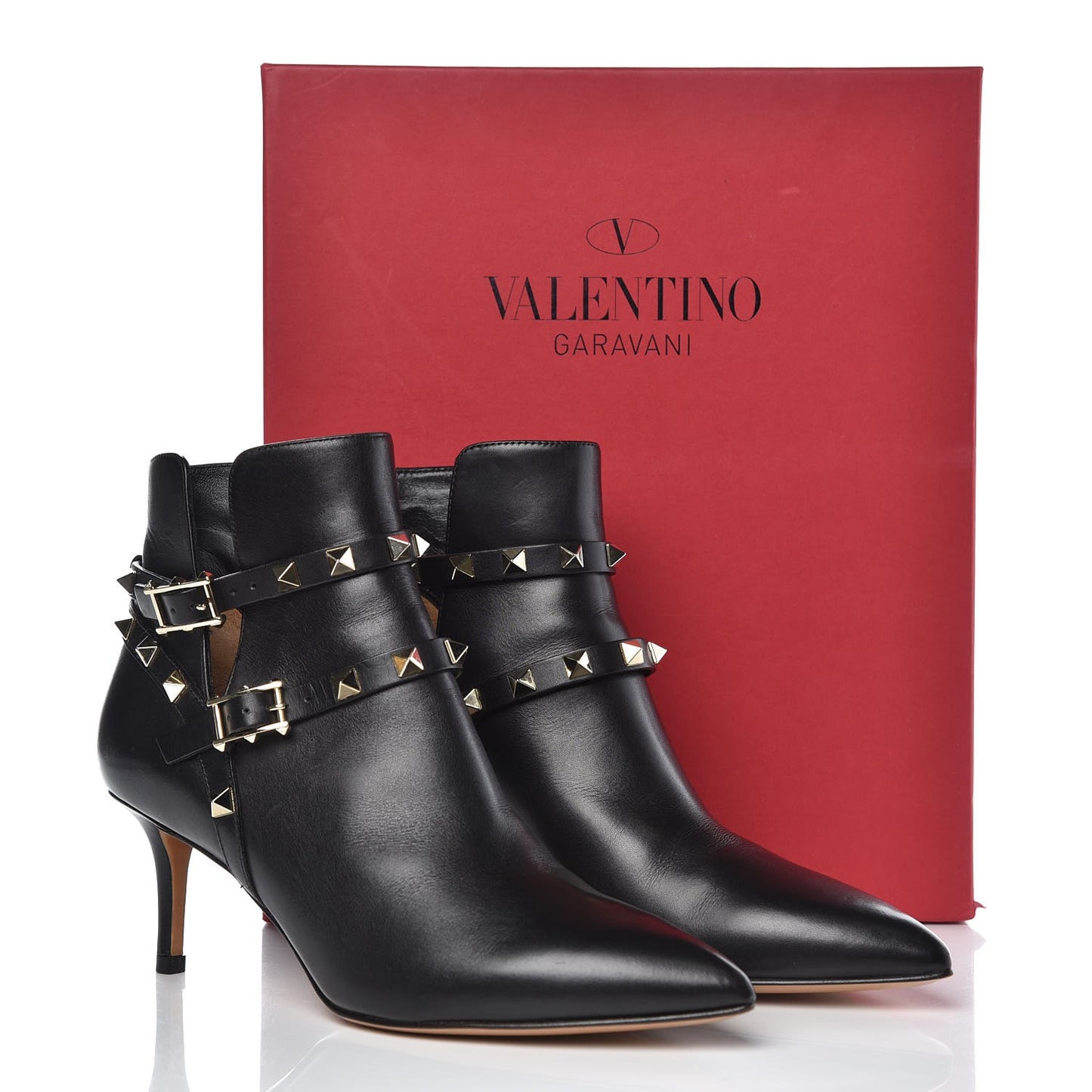 Calfskin Rockstud Double Buckle 65mm Ankle Boots 36 Black
