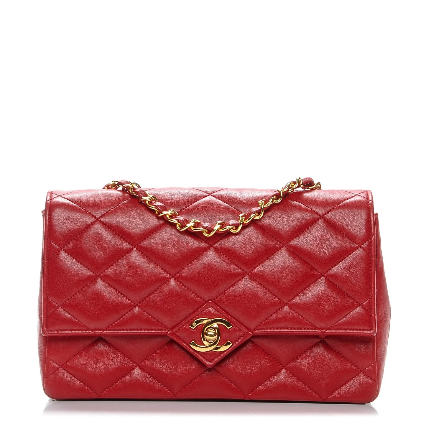 Lambskin Quilted Medium Single Flap Red