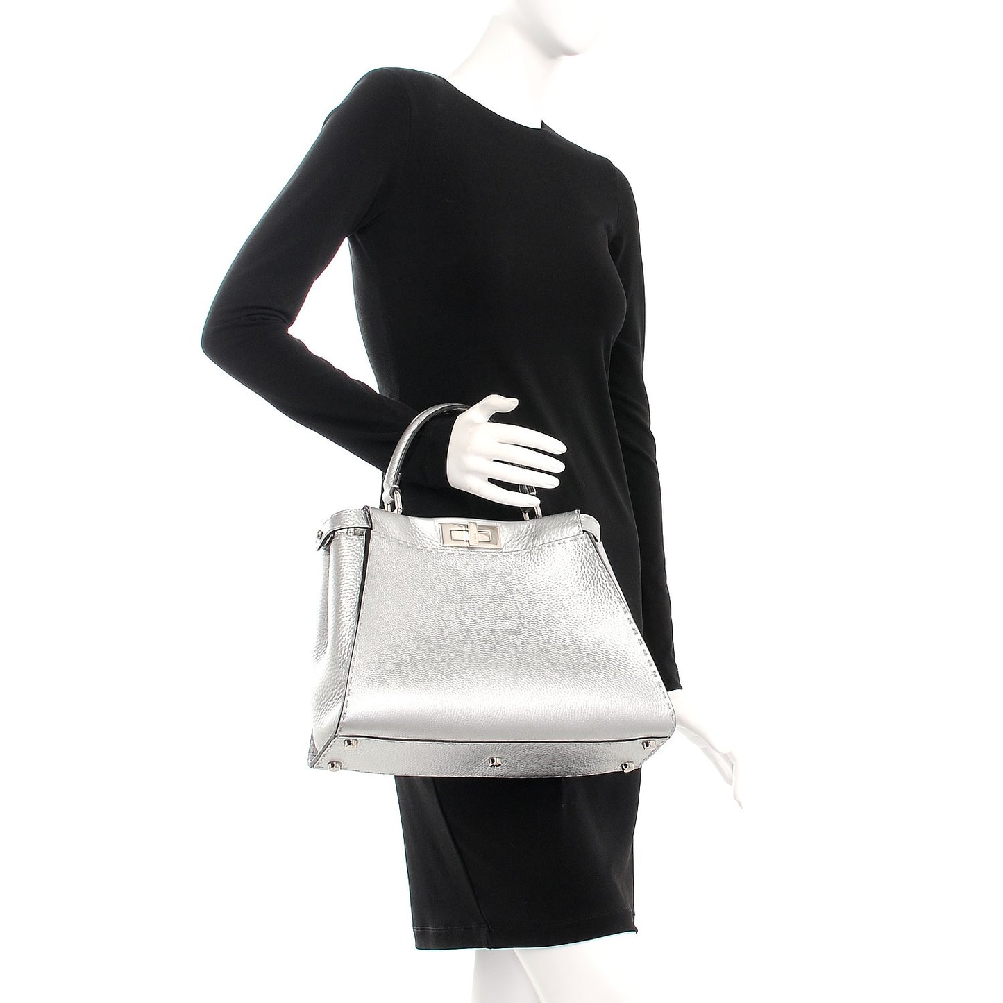 Cuoio Romano Lux Selleria Medium Peekaboo Iconic Satchel Argento