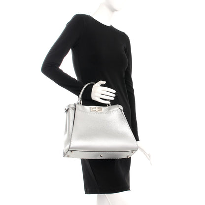 Fendi Cuoio Romano Lux Selleria Medium Peekaboo Iconic Satchel Argento 3 of 8