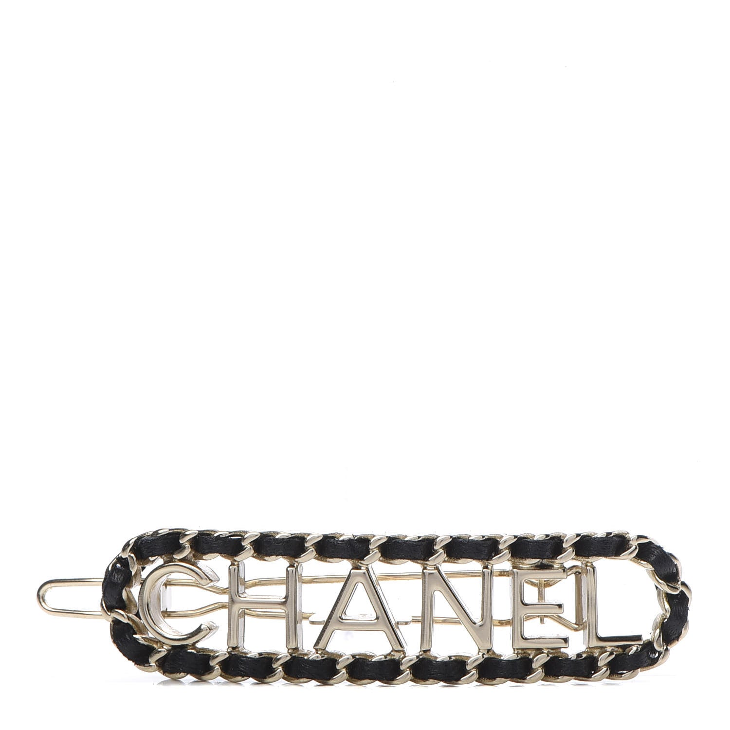 Chanel Metal Lambskin Vintage Allure Logo Hair Clip Black Gold 1 of 4