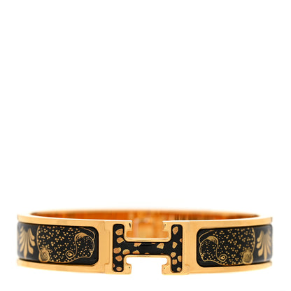Hermes Enamel Narrow Leopards Clic Clac H Bracelet PM Juane Or Black 1 of 5