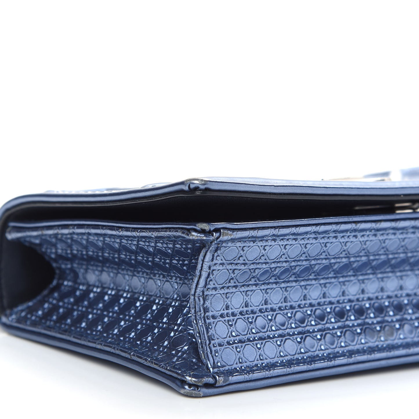 Metallic Patent Micro-Cannage Mini Diorama Flap Bag Blue