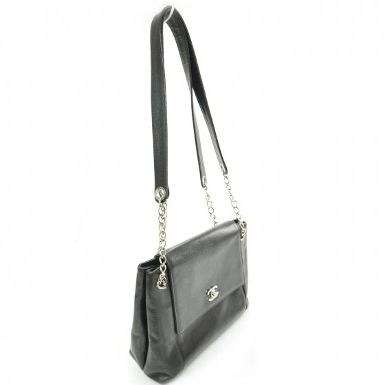 Caviar Flap Shoulder Bag Black SHW