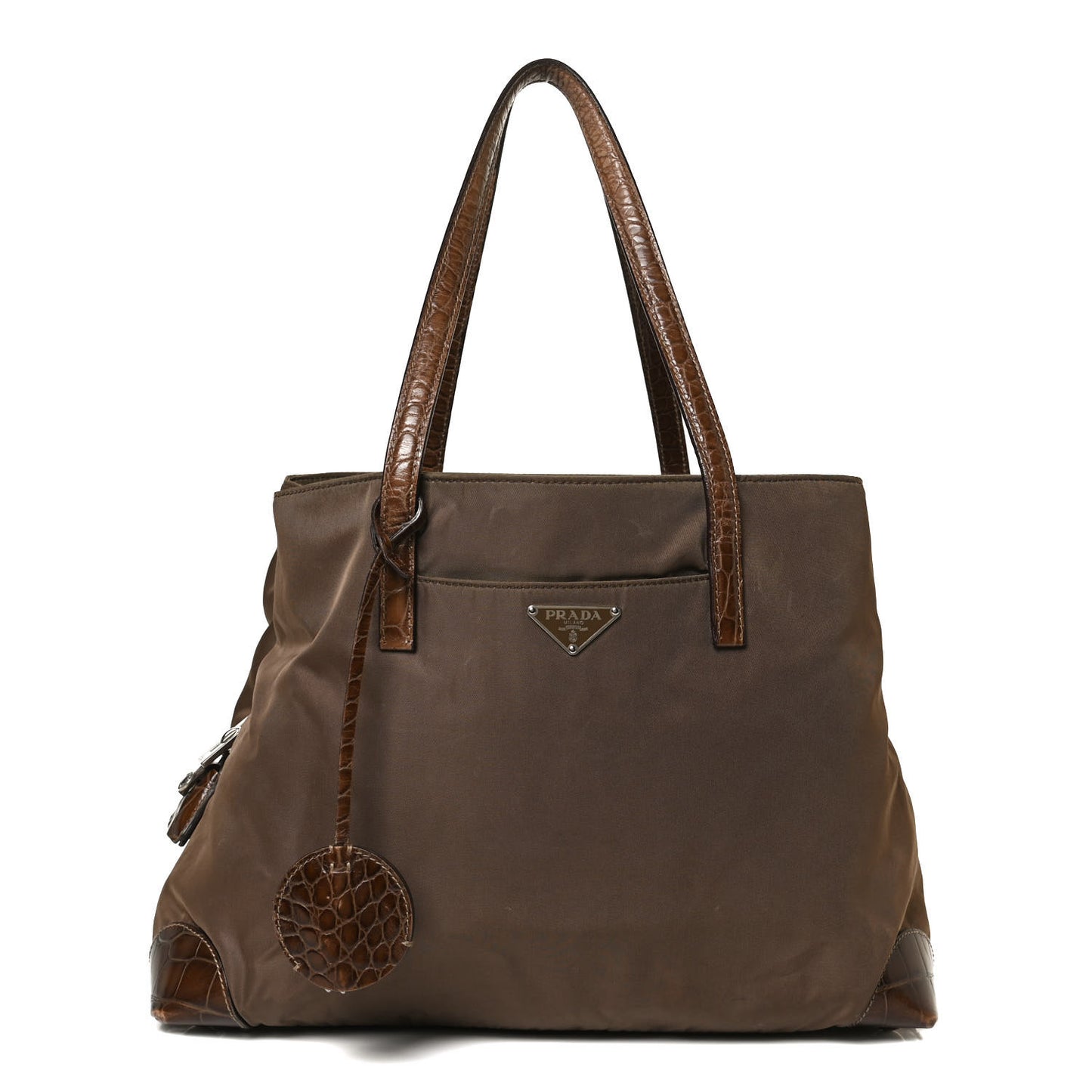Tessuto Nylon Calfskin Crocodile Embossed Tote Antilope Tabacco
