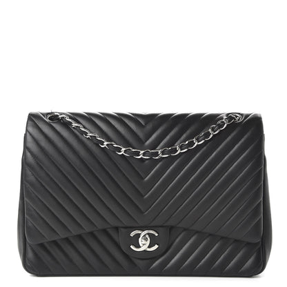 Chanel Lambskin Chevron Quilted Maxi Double Flap Black 1 of 13