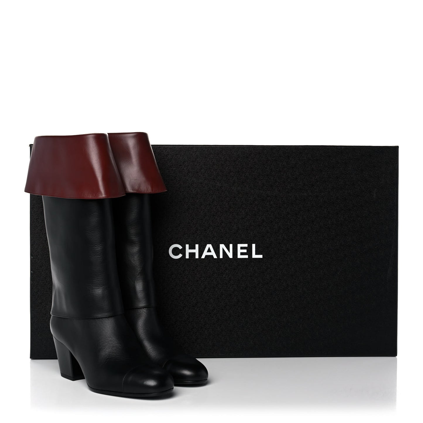 Calfskin CC Fold Over Boots 38 Black Brown