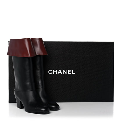 Chanel Calfskin CC Fold Over Boots 38 Black Brown 11 of 11