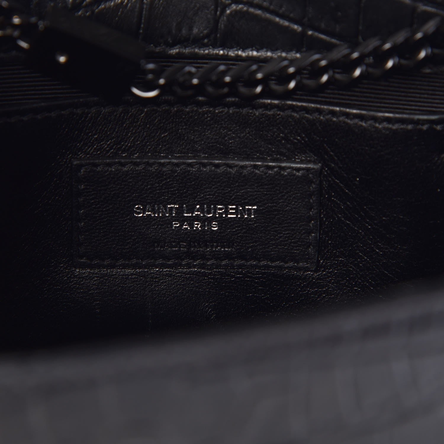Saint Laurent Calfskin Crocodile Embossed Medium Classic Monogram Kate Satchel Black 6 of 6