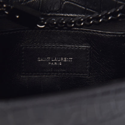 Saint Laurent Calfskin Crocodile Embossed Medium Classic Monogram Kate Satchel Black 6 of 6