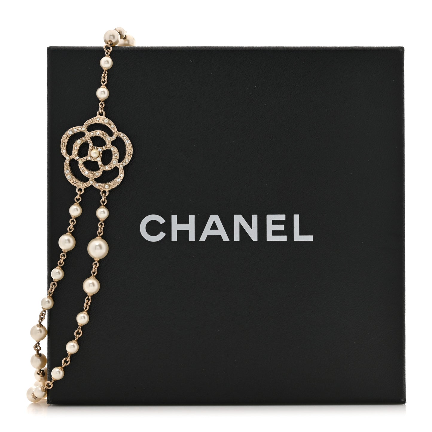 Crystal Pearl CC Camellia Necklace Gold