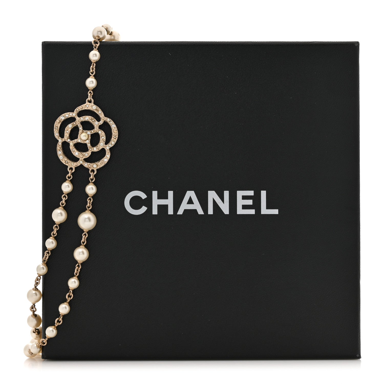 Chanel Crystal Pearl CC Camellia Necklace Gold 5 of 5