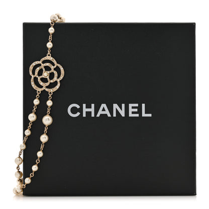 Chanel Crystal Pearl CC Camellia Necklace Gold 5 of 5