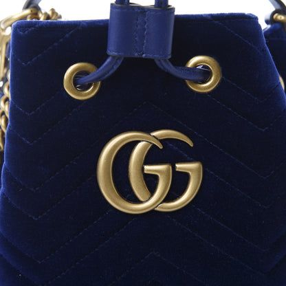 Gucci Velvet Matelasse GG Marmont Bucket Bag Cobalt Blue 10 of 10