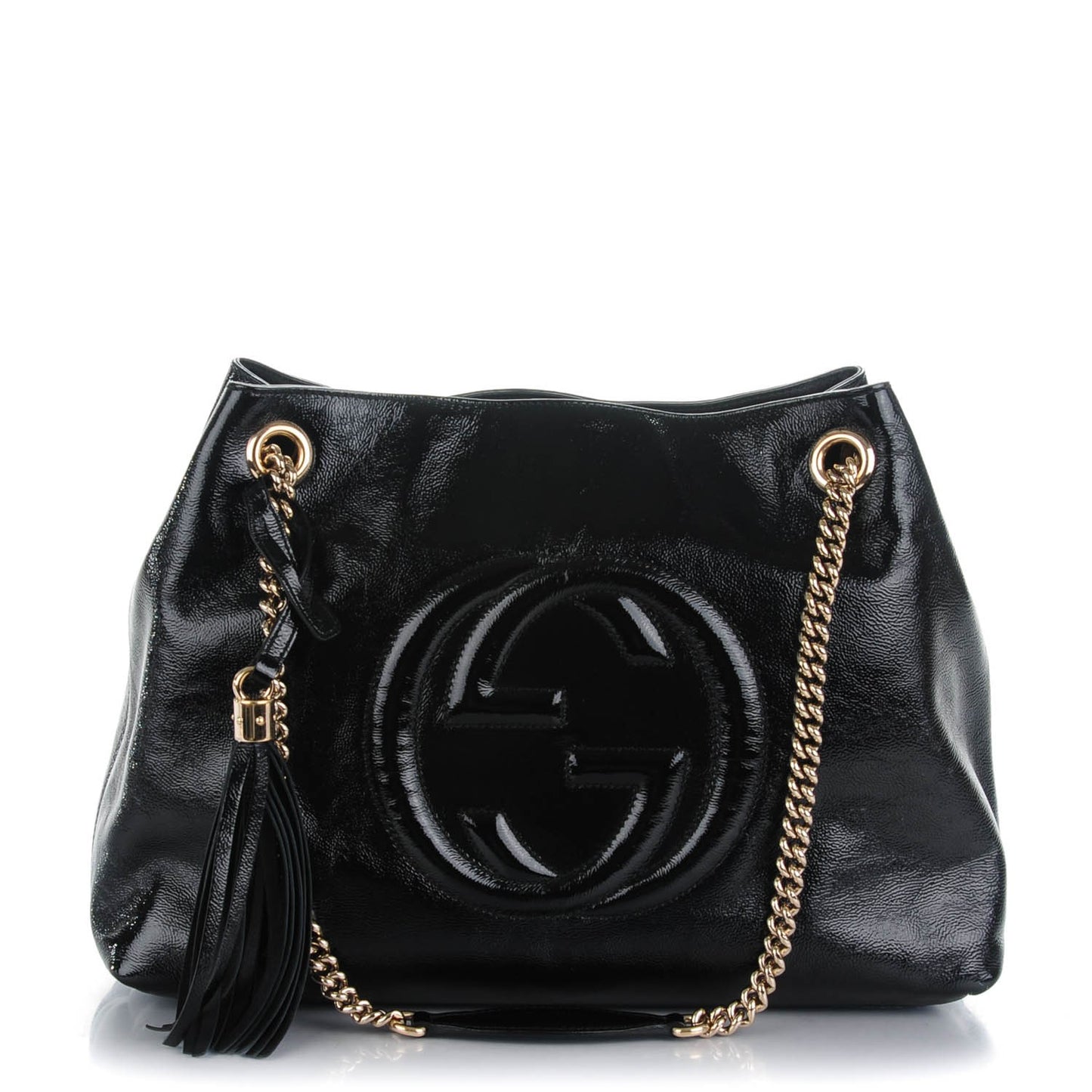Patent Medium Soho Chain Shoulder Bag Black
