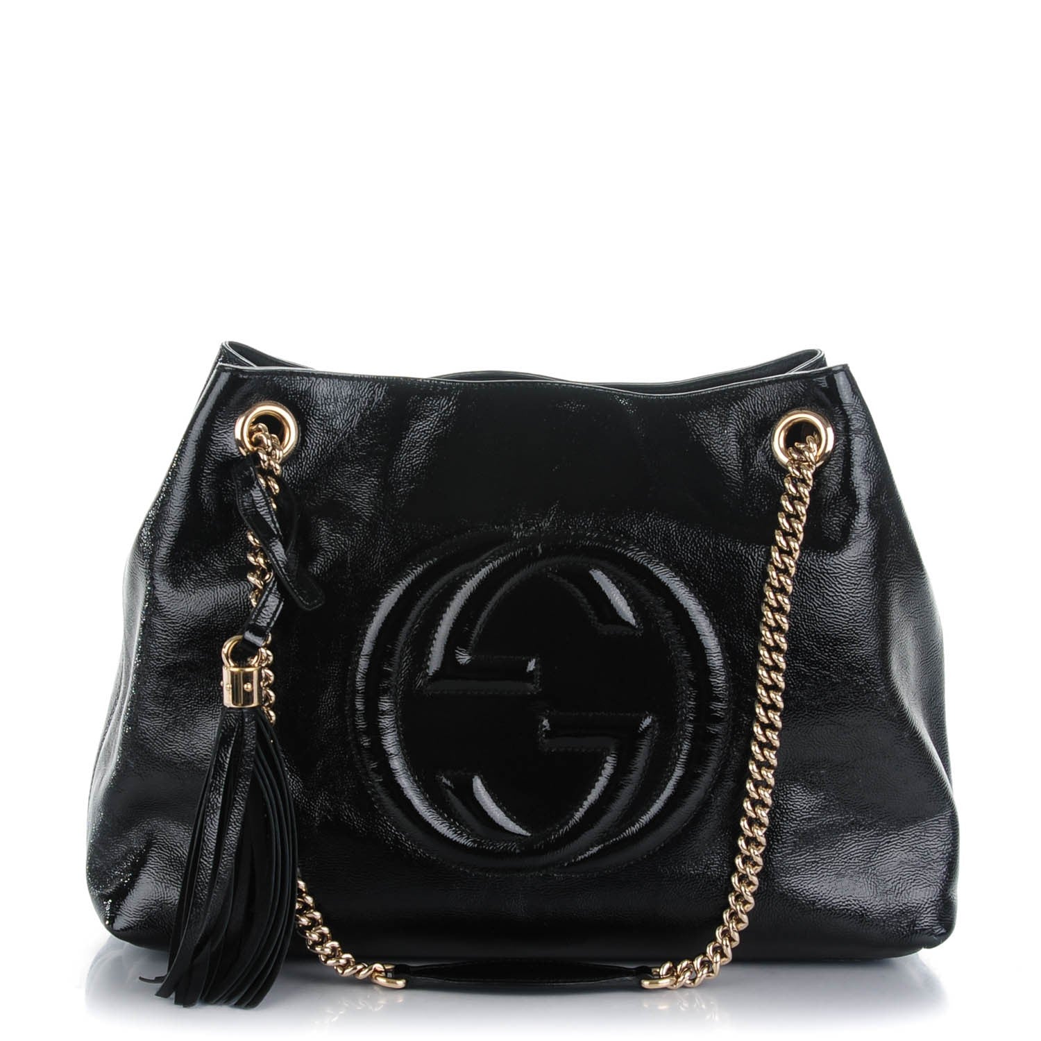 Gucci Patent Medium Soho Chain Shoulder Bag Black 1 of 7